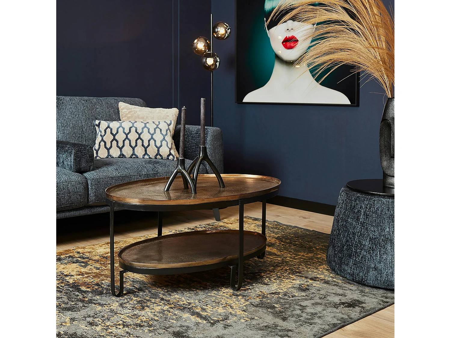 Table basse double plateau fini doré antique KANO