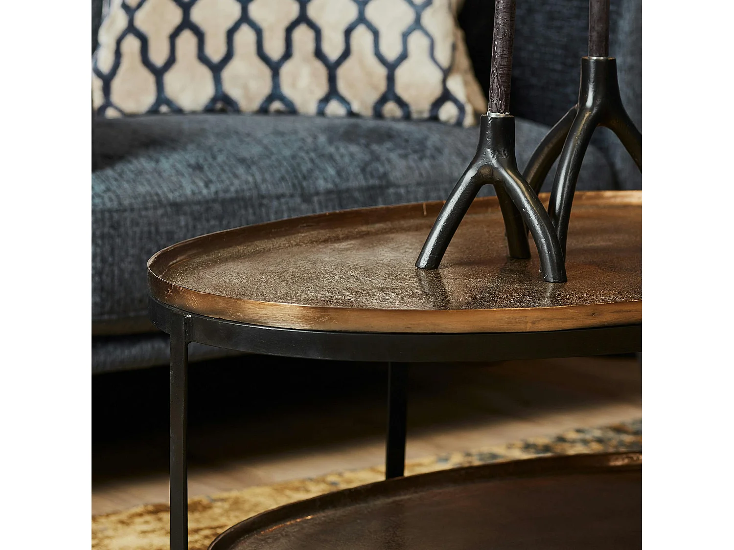 Table basse double plateau fini doré antique KANO