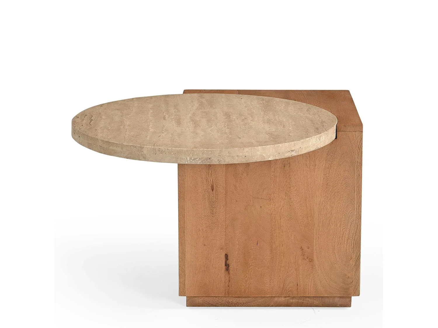 Petite table basse travertin et bois design DUOMO