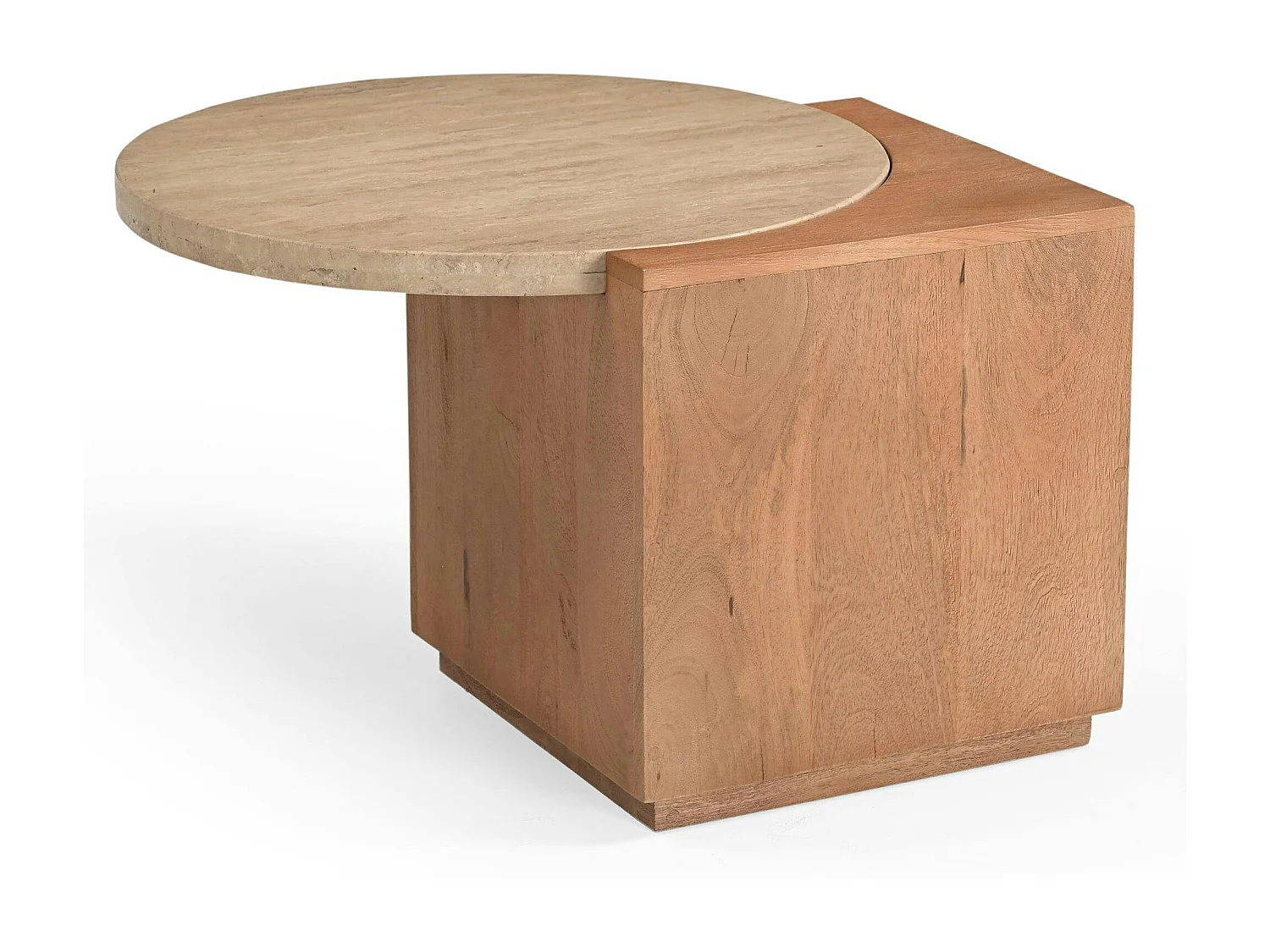 Petite table basse travertin et bois design DUOMO