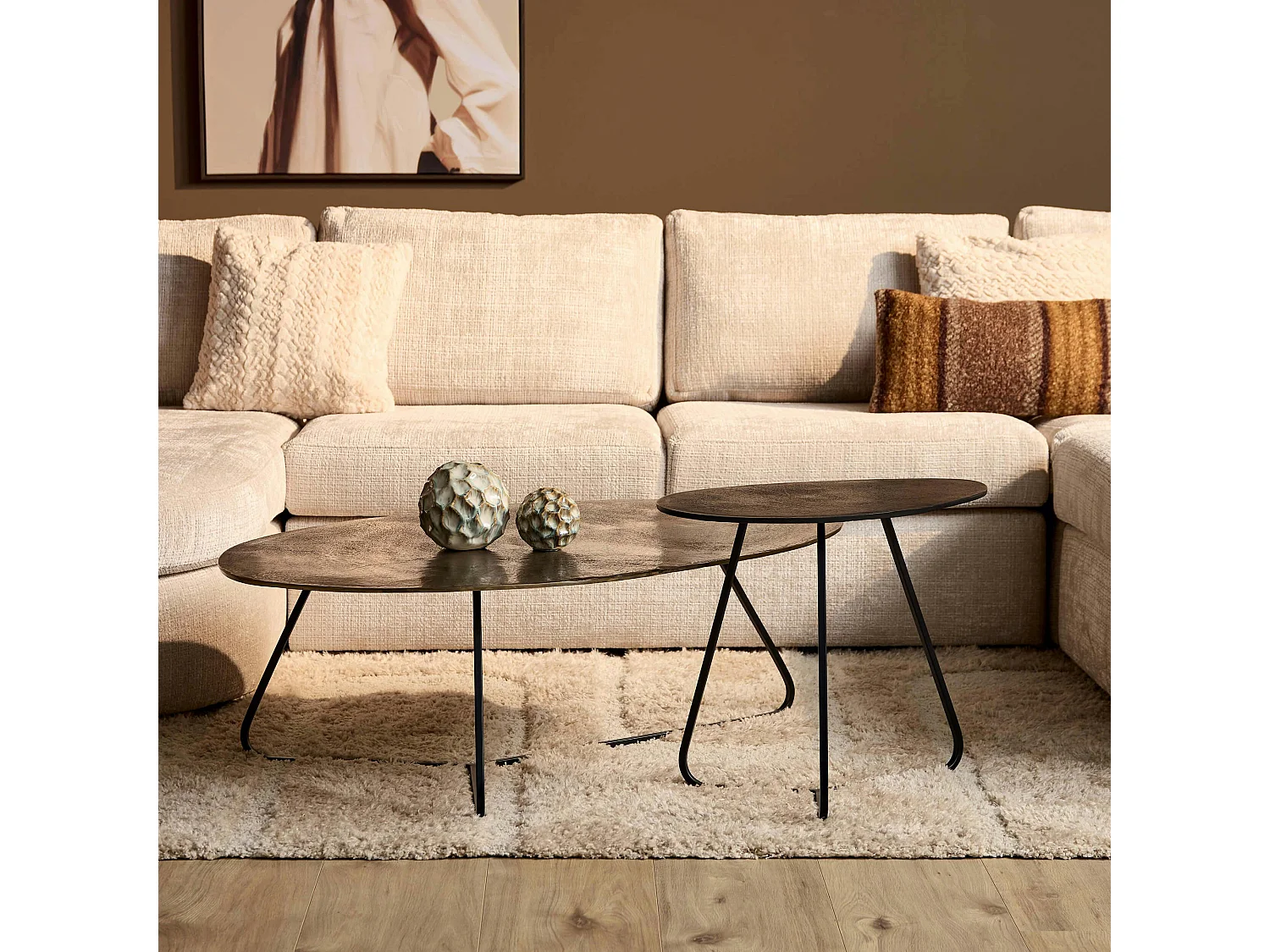 Tables de salon organiques noir et doré (lot de 2) KANO