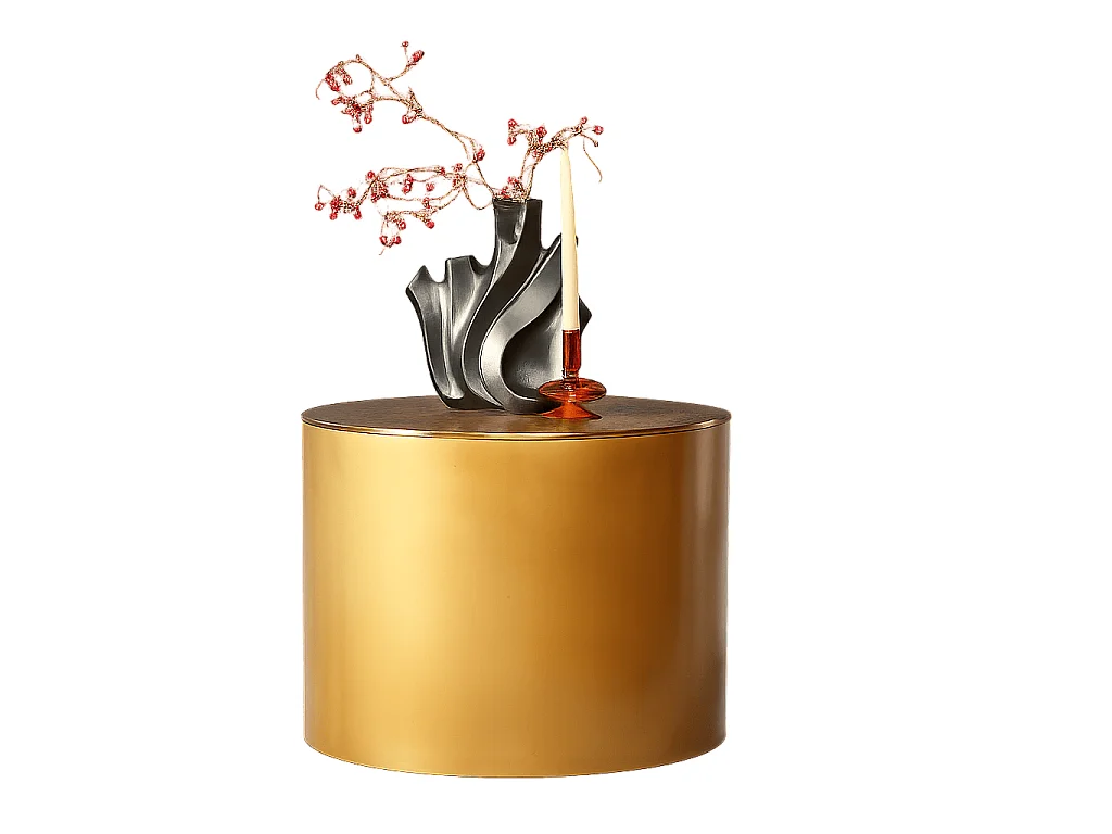 Petite table ronde dorée à plateau effet vieilli KANO