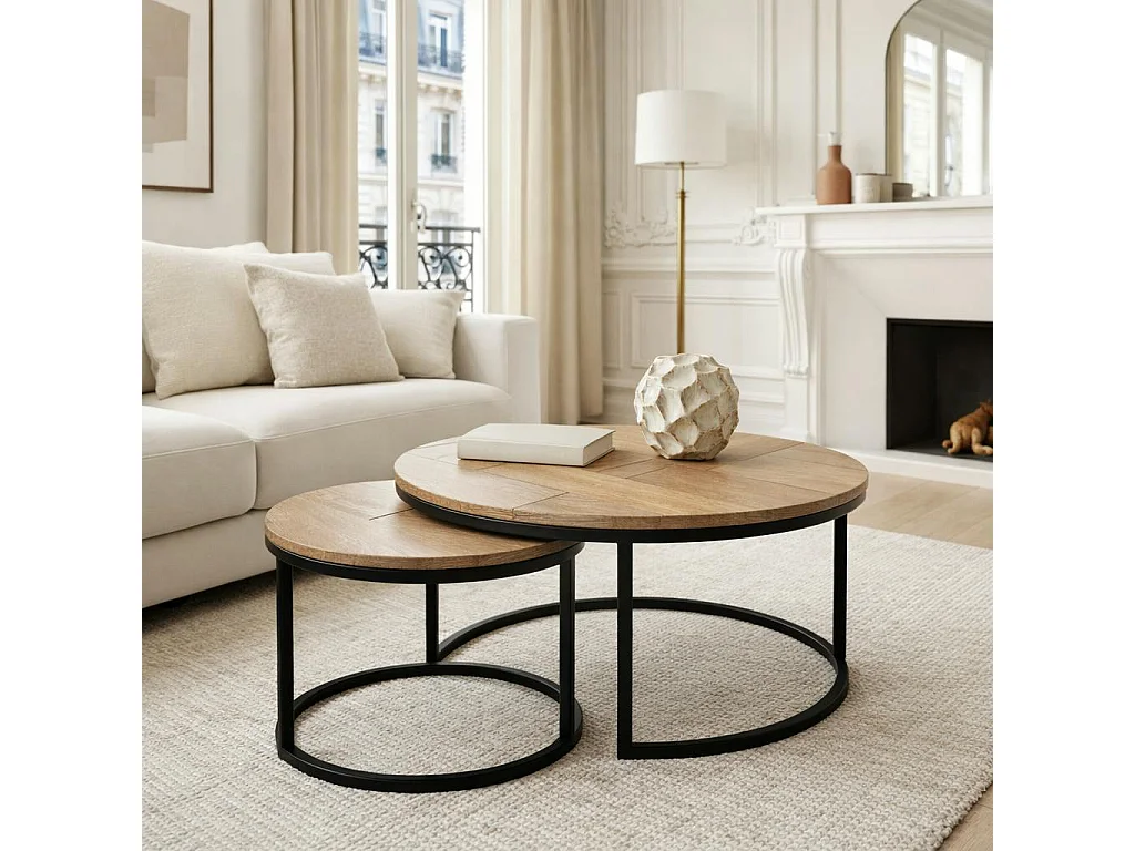 Table basse gigogne décor parquet clair (lot de 2) LEXTON