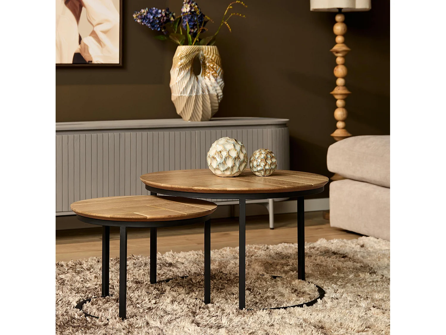 Table basse gigogne décor parquet clair (lot de 2) LEXTON