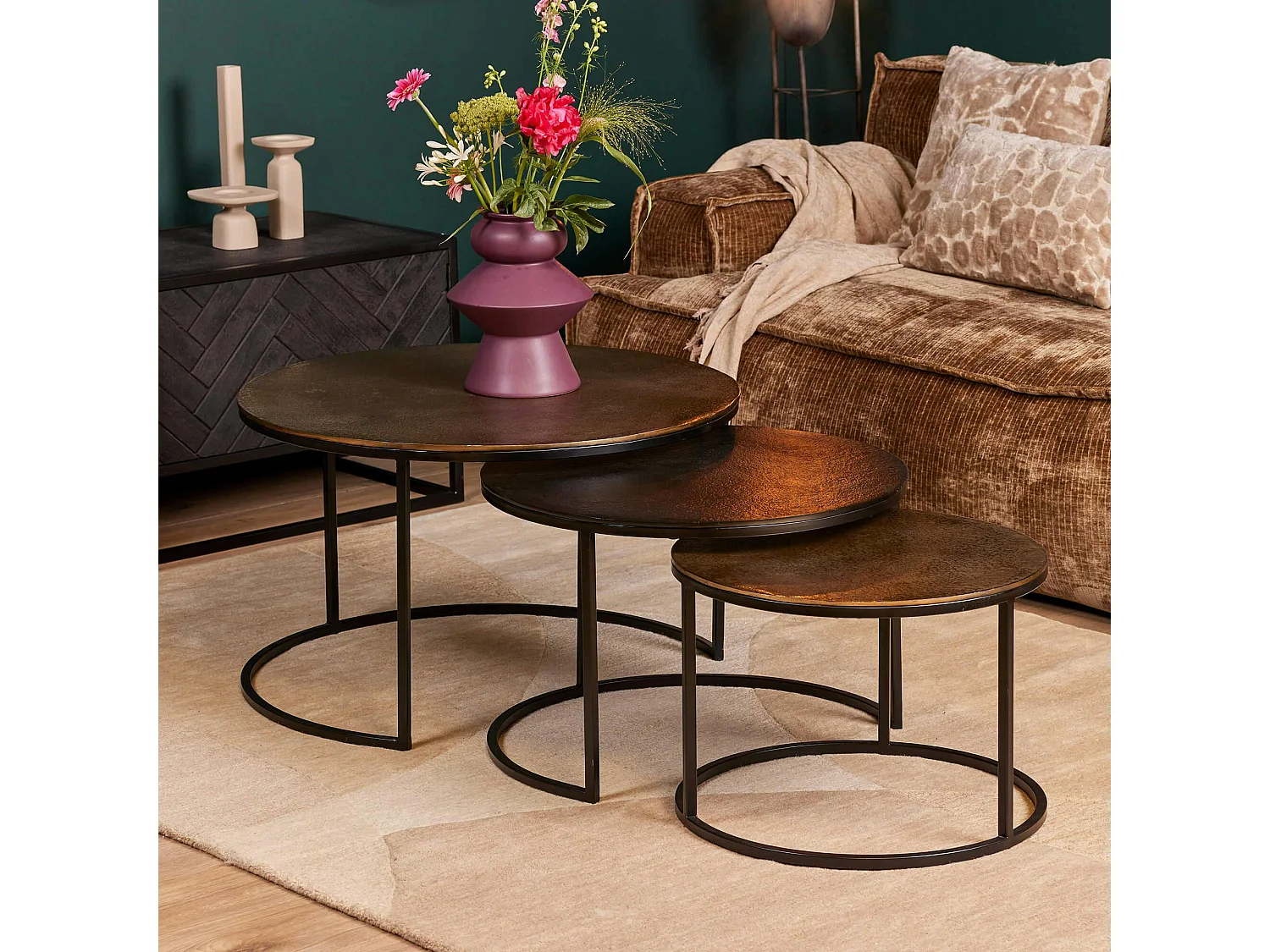 Tables basses gigognes noir et or (lot de 3) KANO