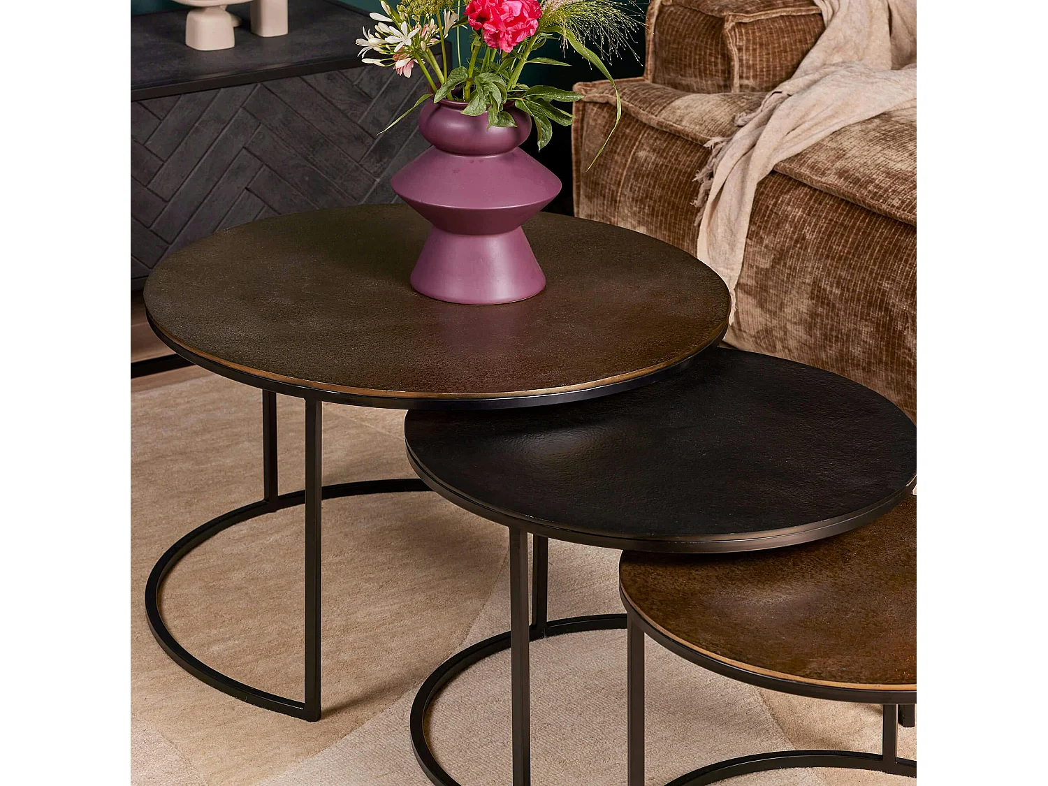 Tables basses gigognes noir et or (lot de 3) KANO