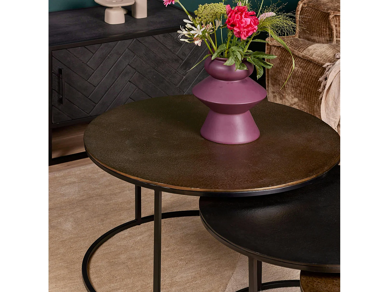 Tables basses gigognes noir et or (lot de 3) KANO