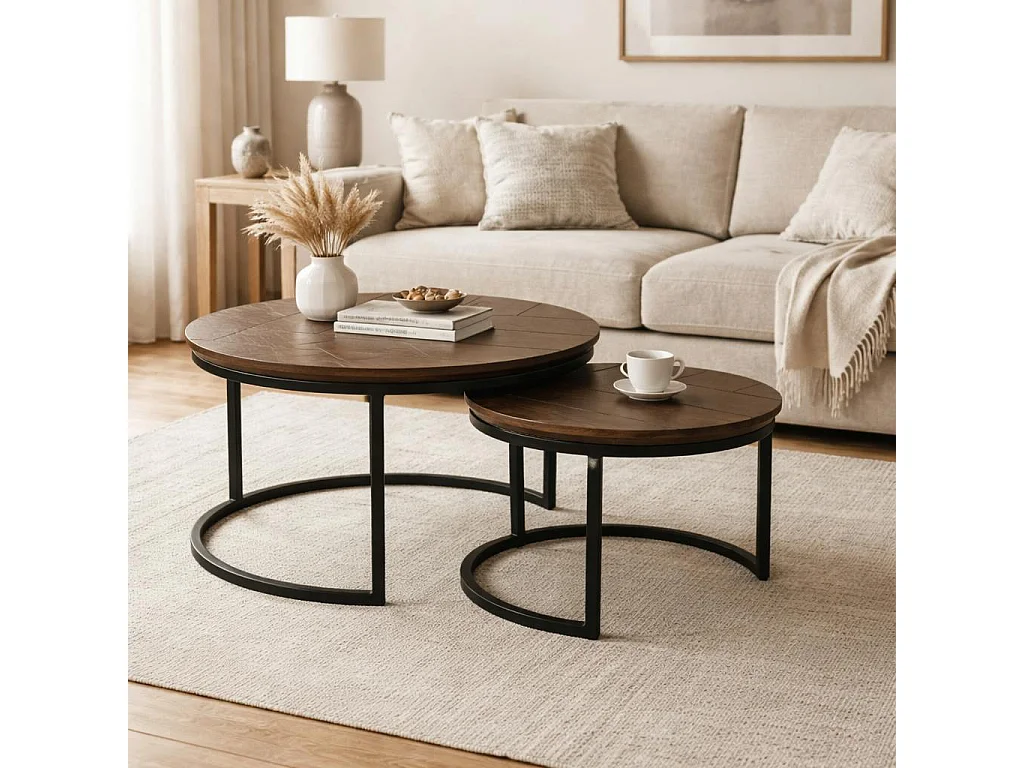 Table basse gigogne décor parquet foncé (lot de 2) LEXTON