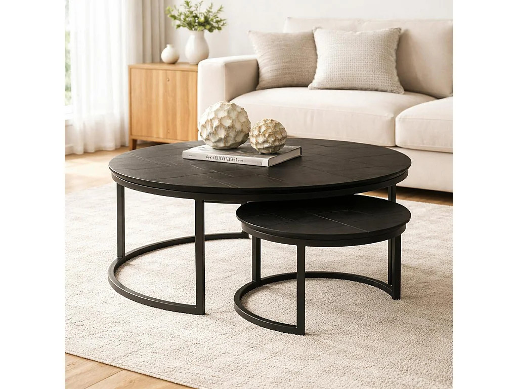 Table basse gigogne décor parquet noir (lot de 2) LEXTON