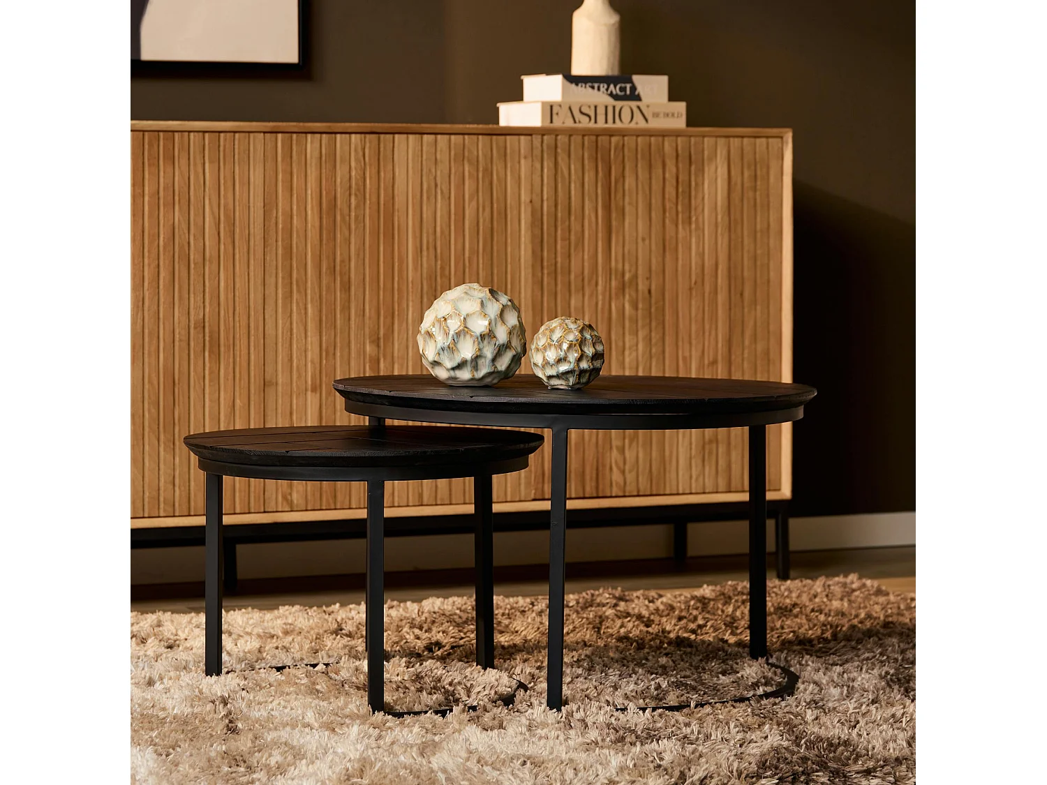 Table basse gigogne décor parquet noir (lot de 2) LEXTON