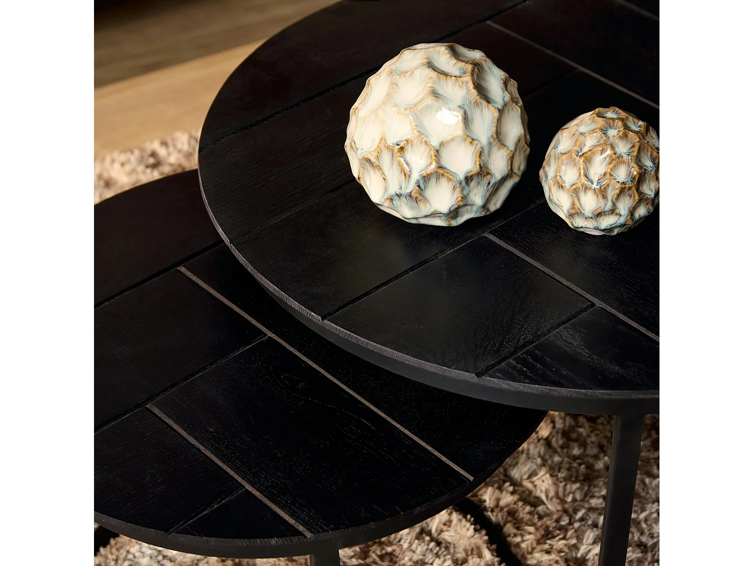 Table basse gigogne décor parquet noir (lot de 2) LEXTON