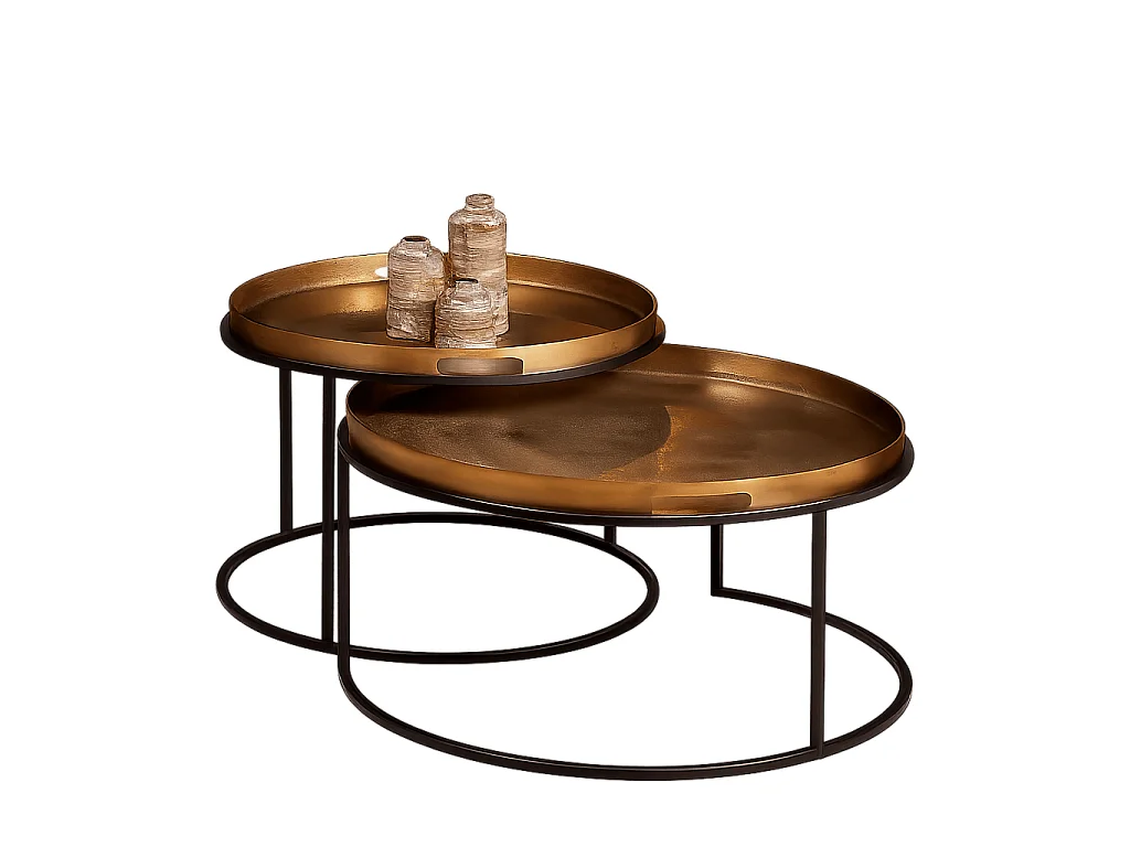 Table basse gigogne dorée à plateaux mobiles (lot de 2) KANO