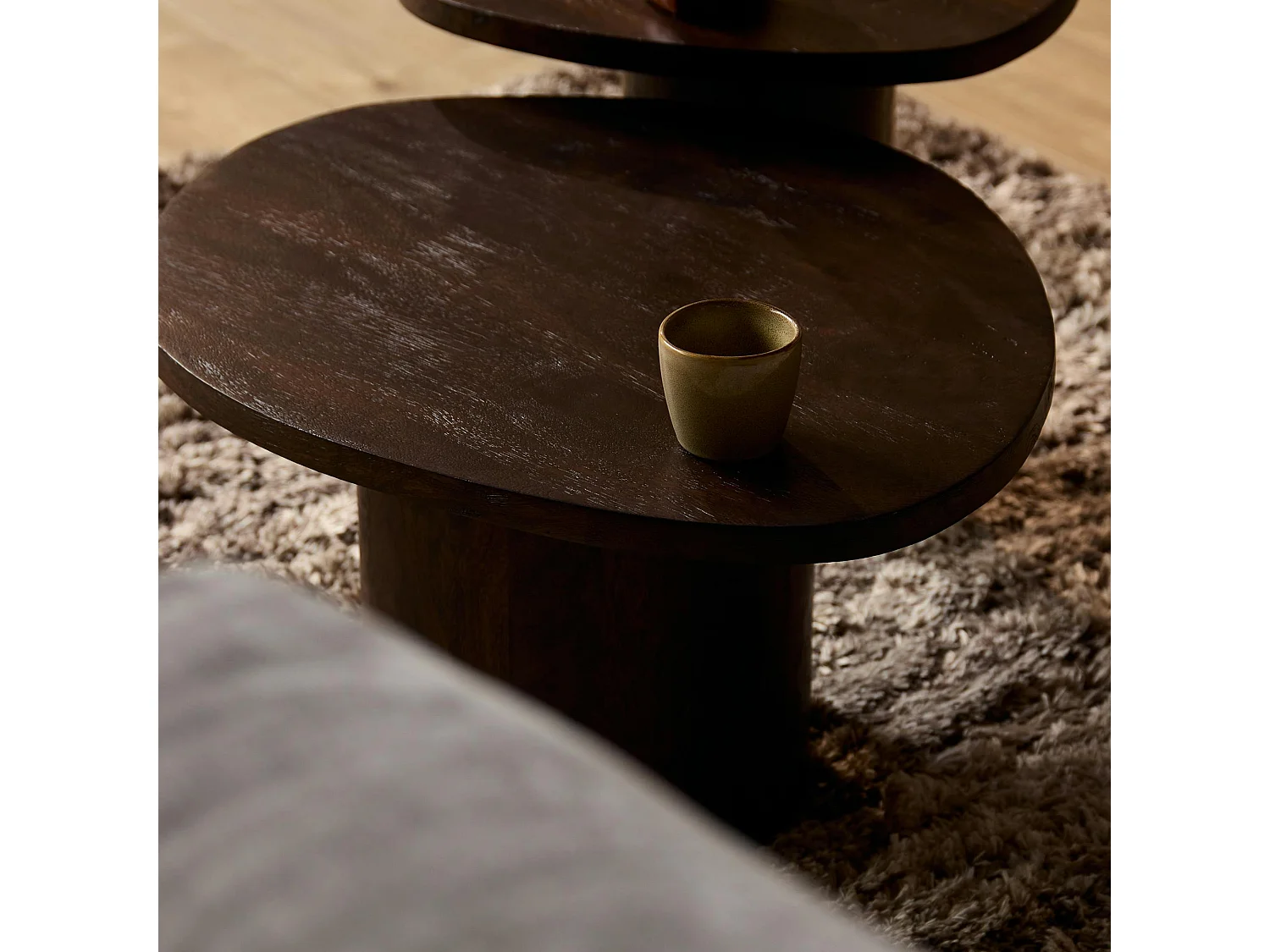 Table basse design organique en bois foncé (lot de 2) ALMA