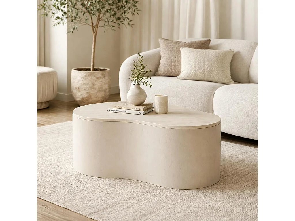 Table basse design organique marbre bois sable 77 cm DUOMO