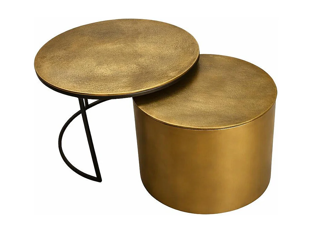 Table basse gigogne dorée à bloc cylindre (lot de 2) KANO