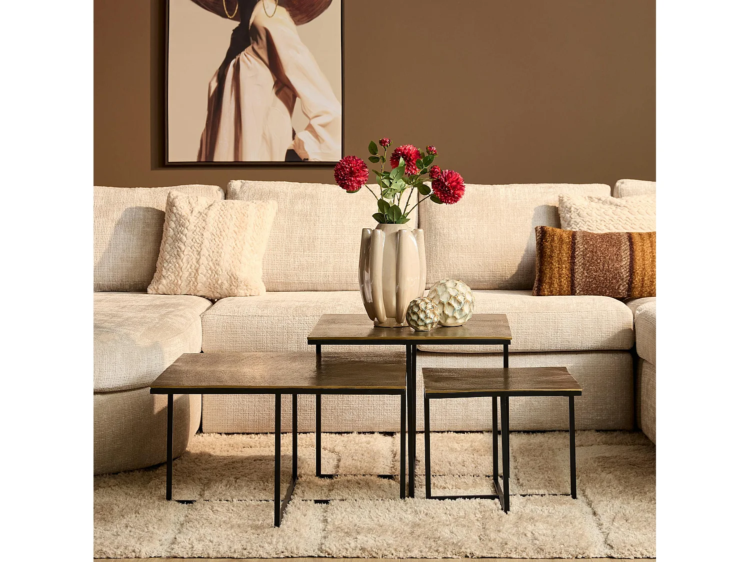 Table basse gigogne graphique à pieds croisés (lot de 3) KANO