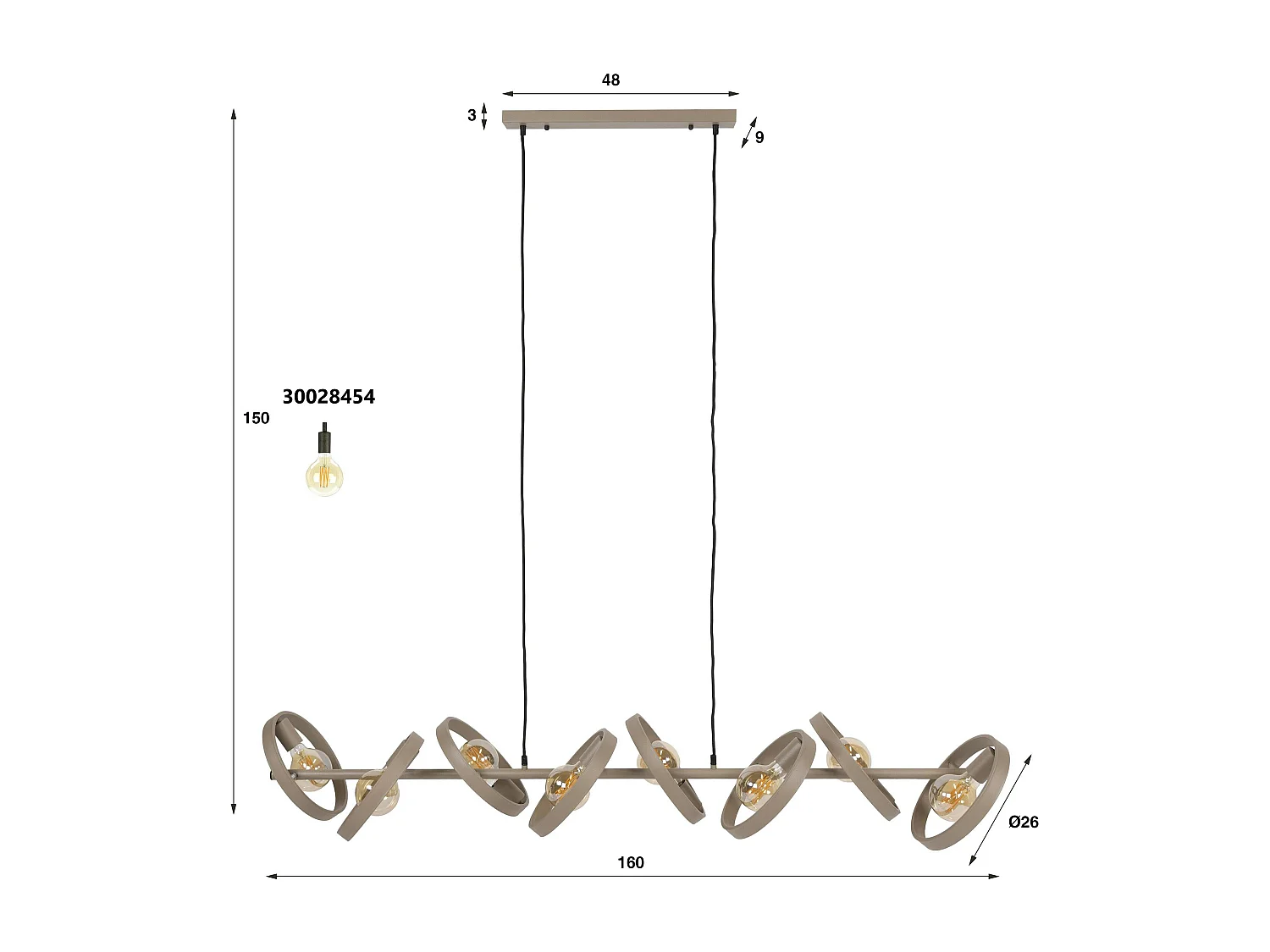 Suspension de table beige 8 anneaux mobiles RALF