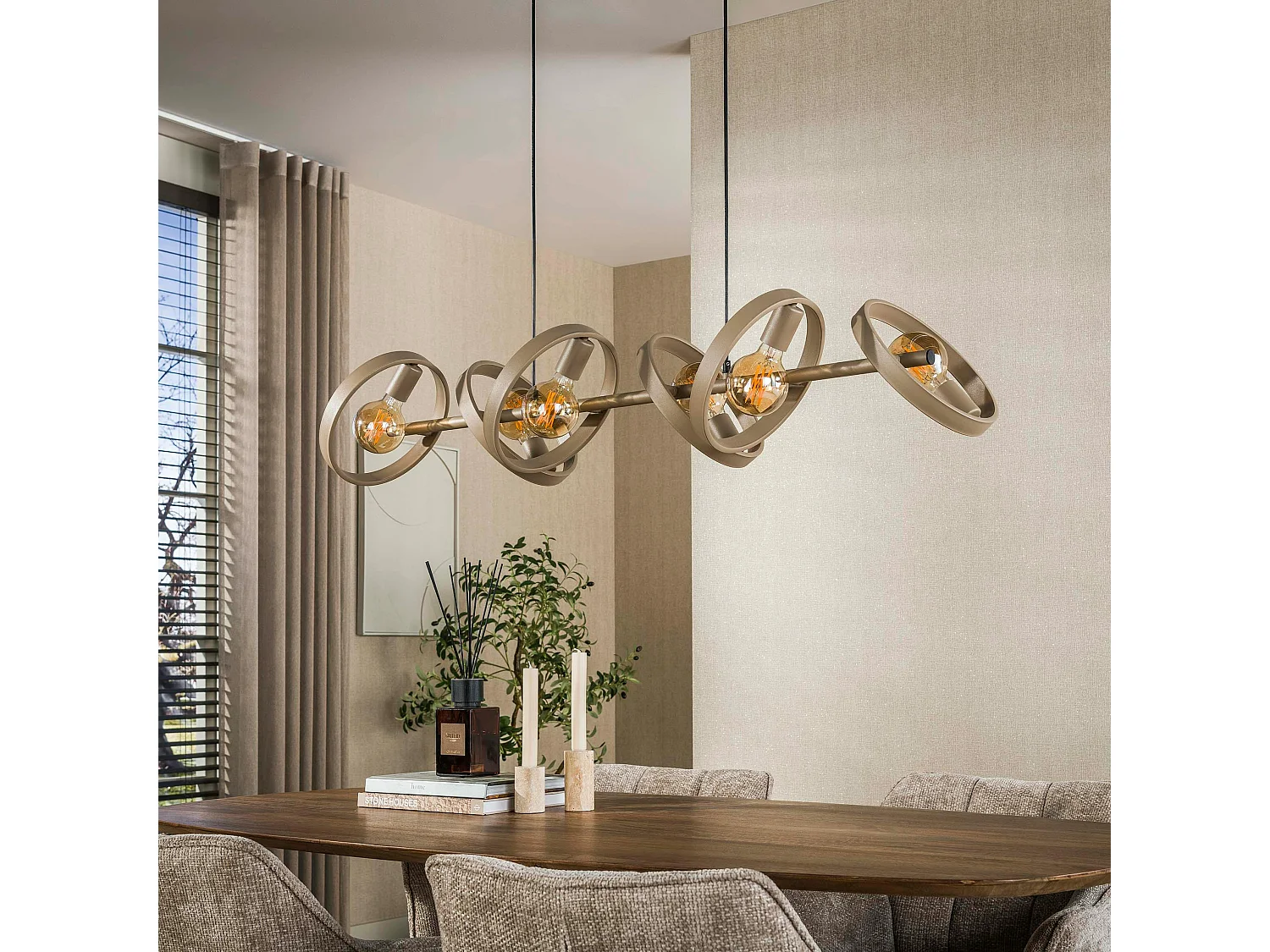 Suspension de table beige 6 anneaux mobiles RALF