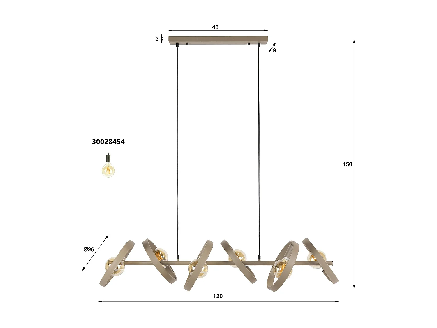 Suspension de table beige 6 anneaux mobiles RALF