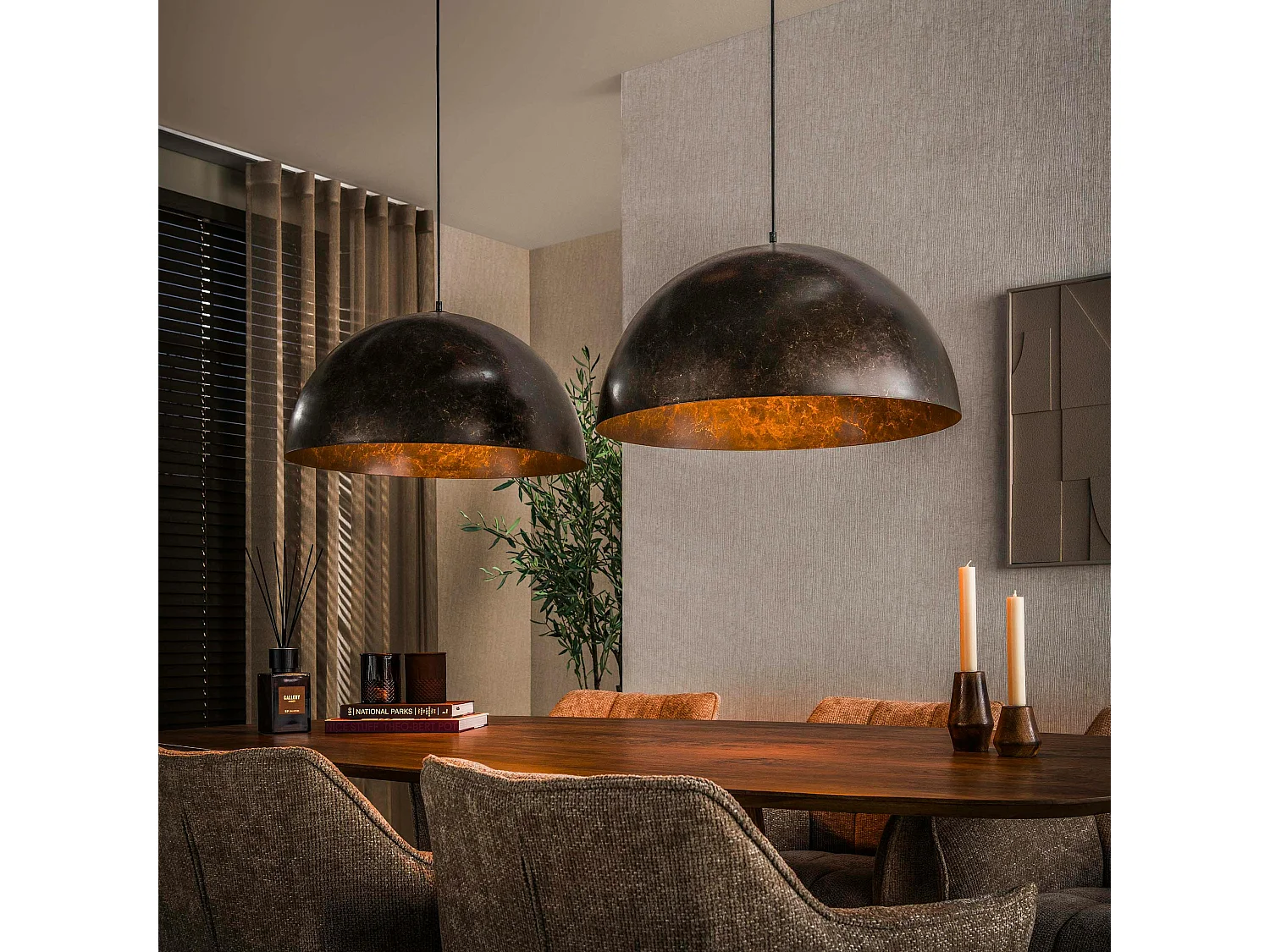 Suspension de table en métal 2 dômes bruns NIAGARA