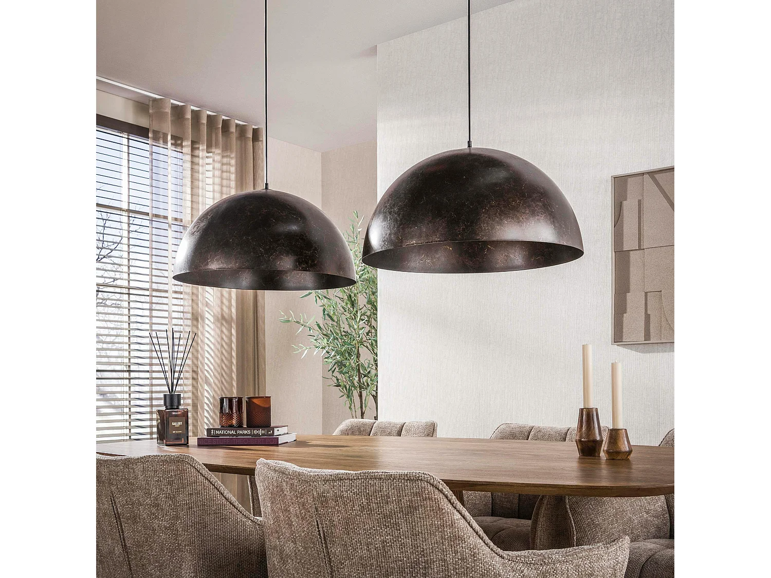 Suspension de table en métal 2 dômes bruns NIAGARA