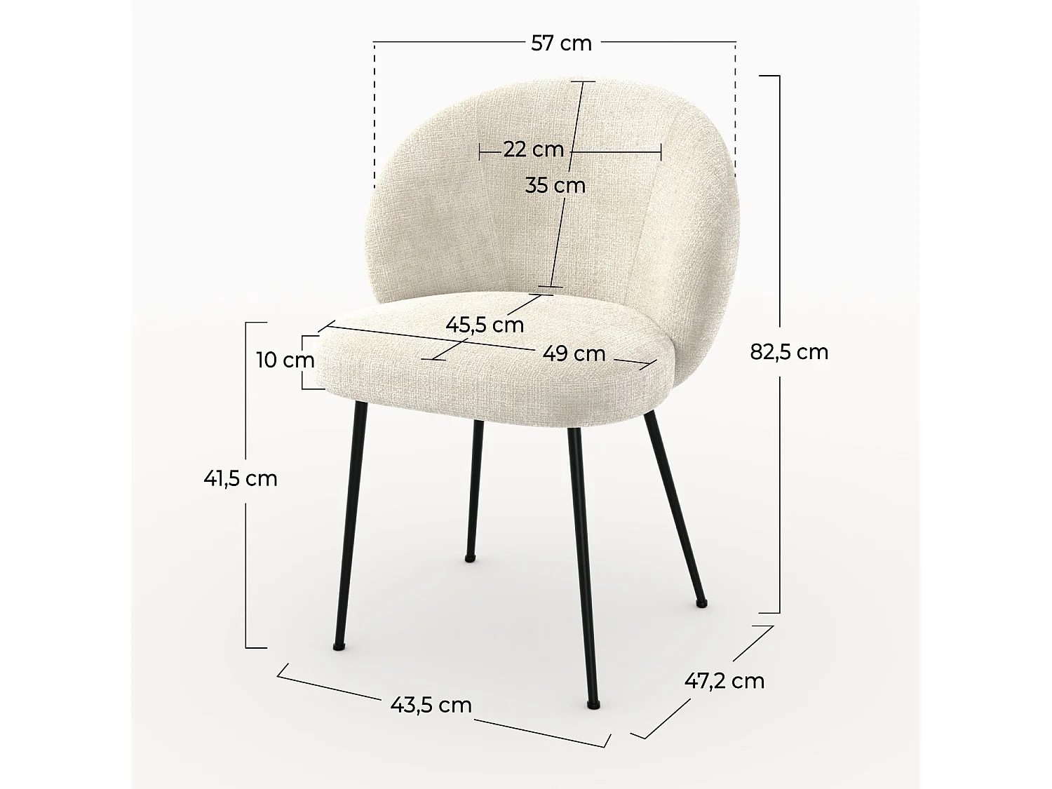 Silla de terciopelo crudo y metal negro - Bloomy