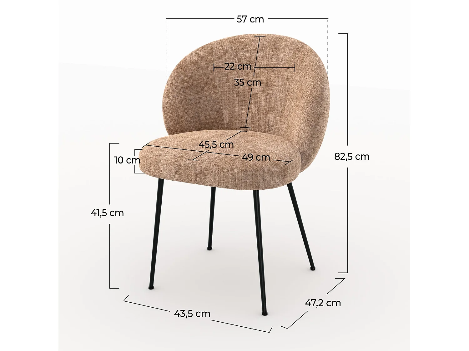 Silla de terciopelo color café crema y metal negro - Bloomy