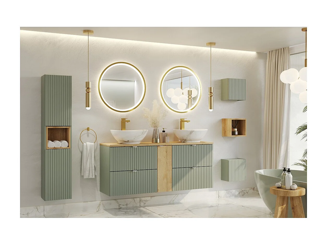Meuble de rangement salle de bain ELVINA – 1 porte – 30x30 cm – Vert sauge pastel – Meuble suspendu