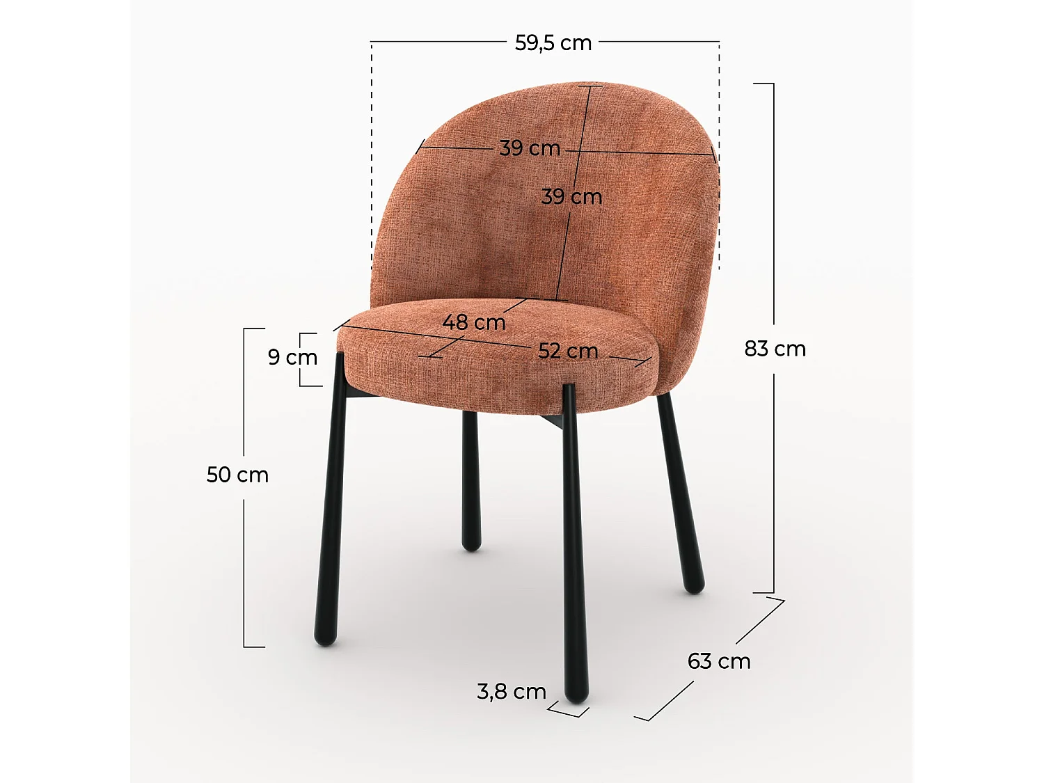 Lot de 2 chaises en velours chenillé terracotta et métal noir - Pulpy