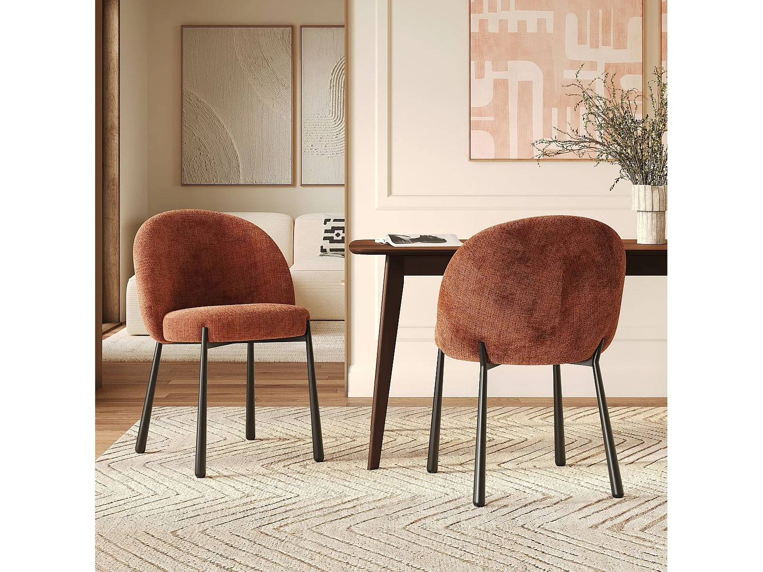 Set di 2 sedie in velluto chenille terracotta e metallo nero - Pulpy