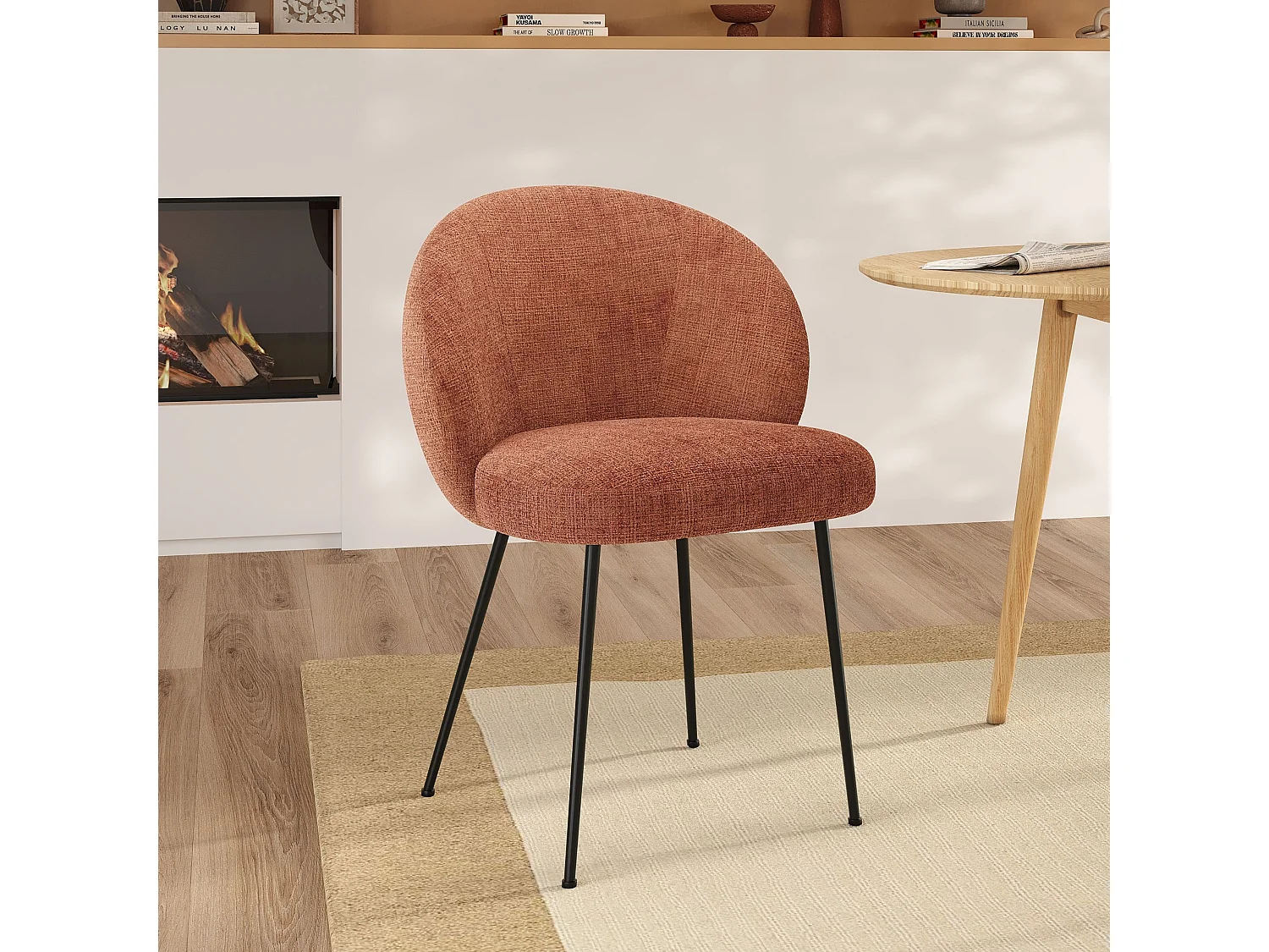 Sedia in velluto chenillé terracotta e metallo nero - Bloomy