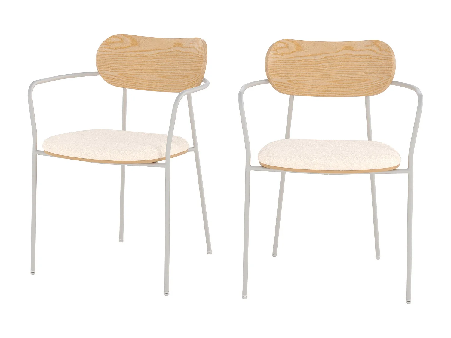 Lot de 2 chaises en tissu beige et placage en bois clair - Marine