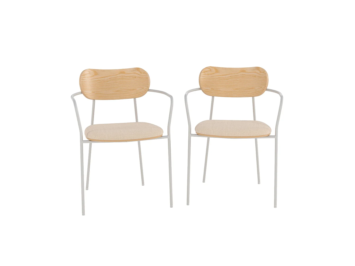 Lot de 2 chaises en tissu beige et placage en bois clair - Marine