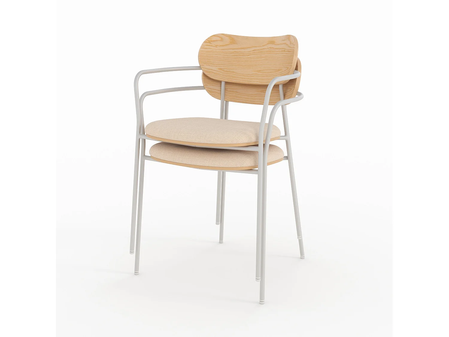 Lot de 2 chaises en tissu beige et placage en bois clair - Marine