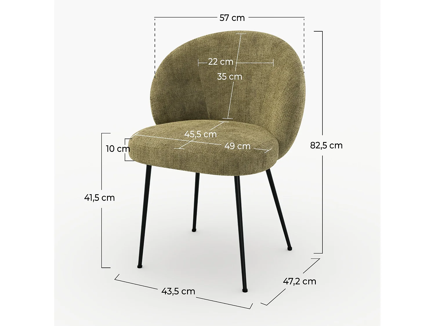 Silla de terciopelo verde oliva y metal negro - Bloomy