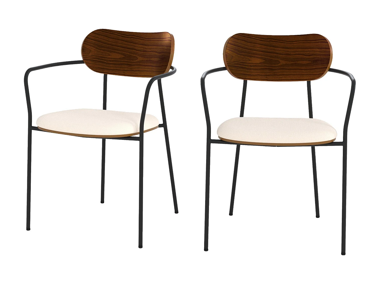 Lot de 2 chaises en tissu beige et placage en bois foncé - Marine