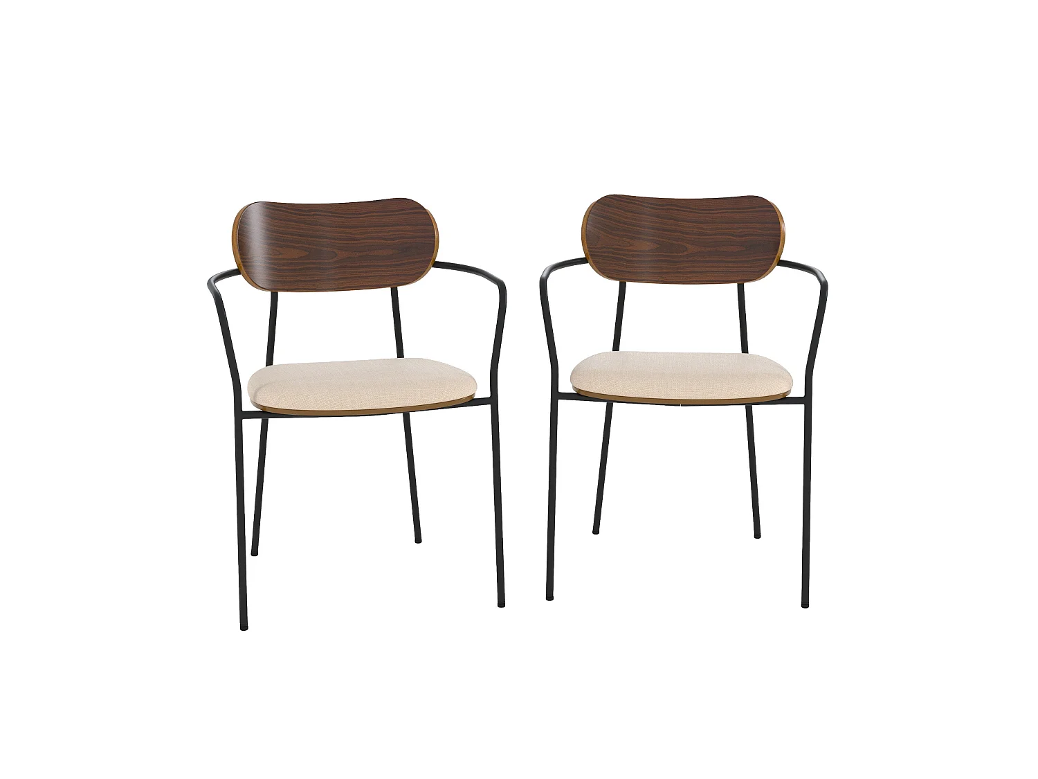 Lot de 2 chaises en tissu beige et placage en bois foncé - Marine