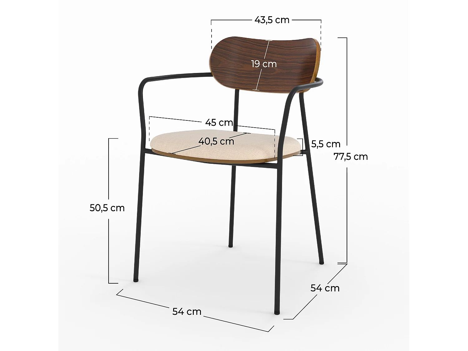 Lot de 2 chaises en tissu beige et placage en bois foncé - Marine