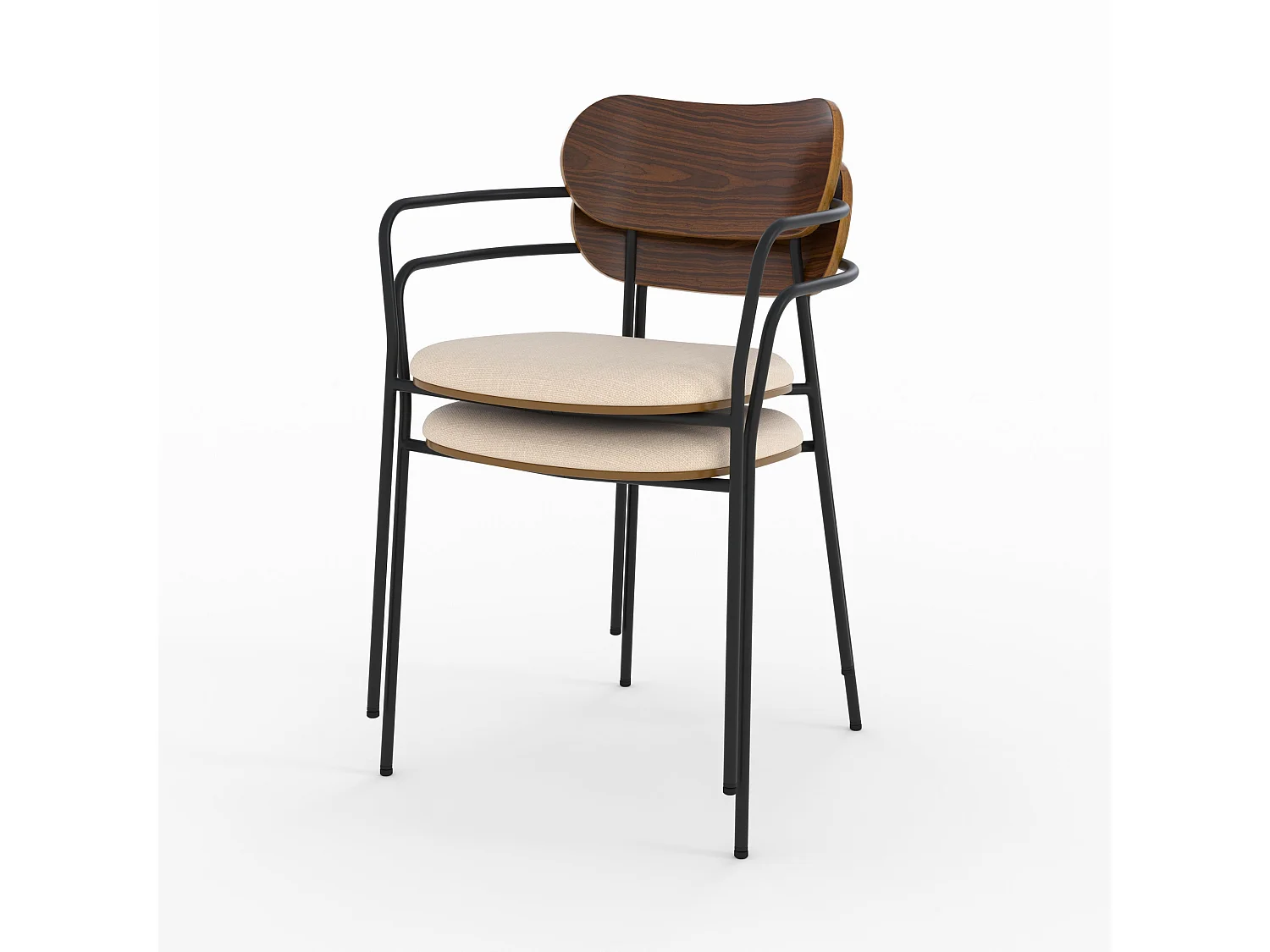 Lot de 2 chaises en tissu beige et placage en bois foncé - Marine
