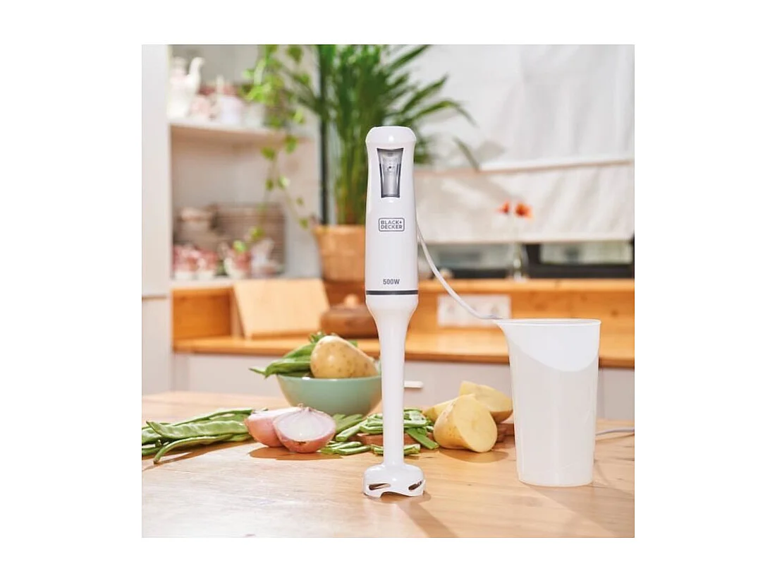 Batidora de Mano Black & Decker BXHB500E 500W Blanca Ergonómica con Cuchillas de Aluminio Antisalpicaduras