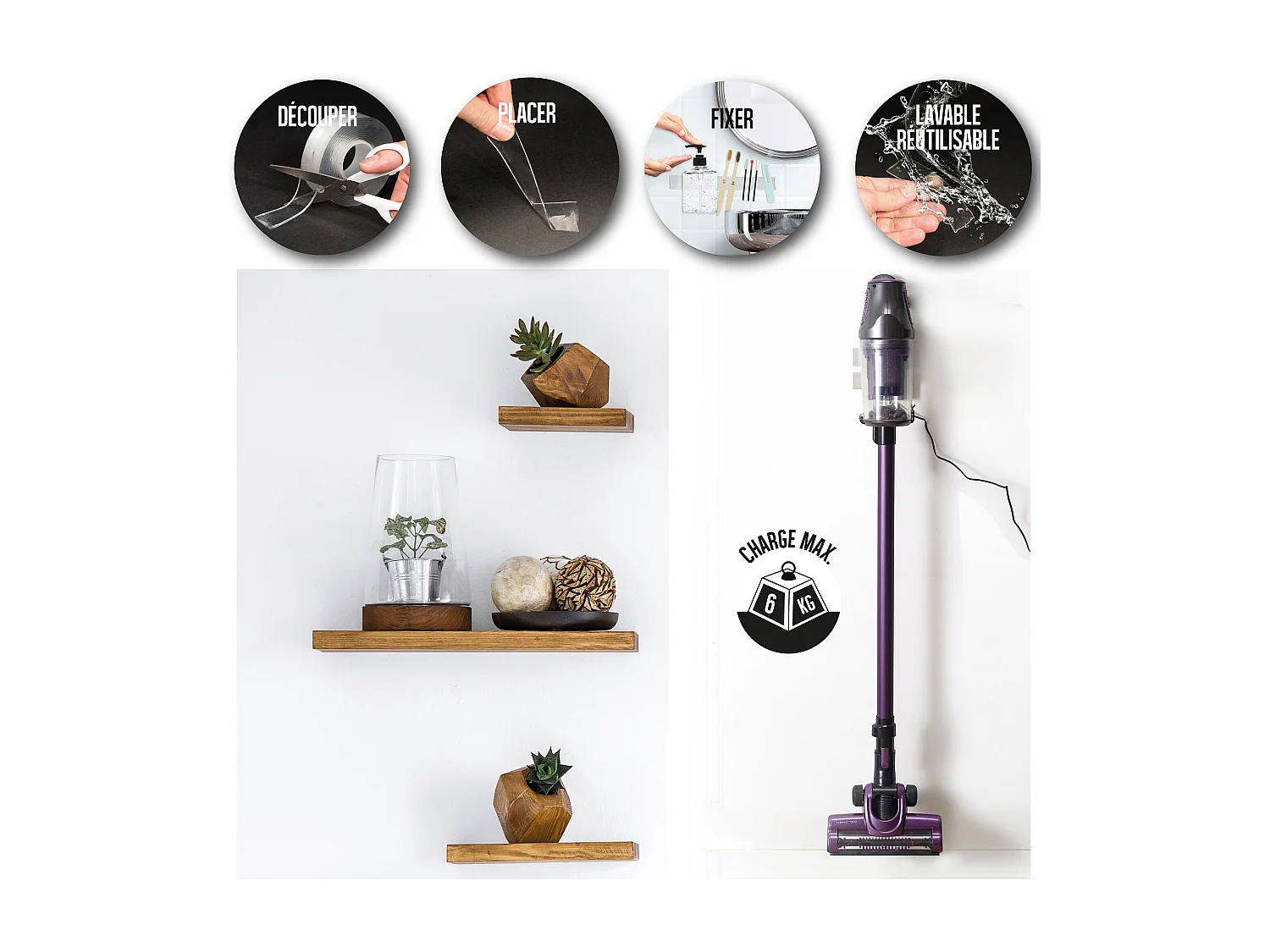 Ruban adhésif double face transparent 3 mètres, ultra résistant, étanche, supporte jusqu'à 5 kg