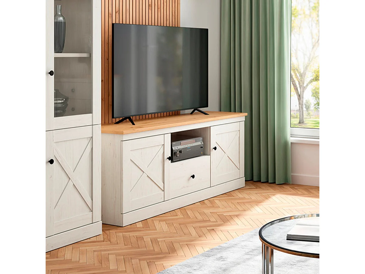 TV-bord 2 døre 1 skuffe 153 cm Victoria hvid og træ