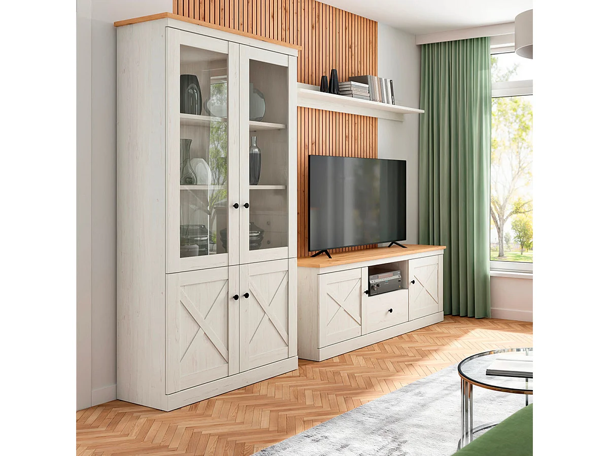 Victoria 4-türiger Geschirrschrank Weiß und Holz