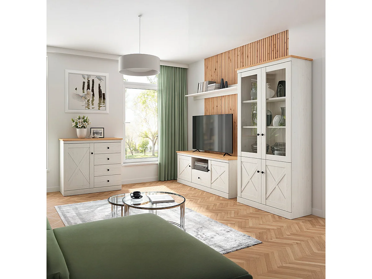 Victoria 4-türiger Geschirrschrank Weiß und Holz