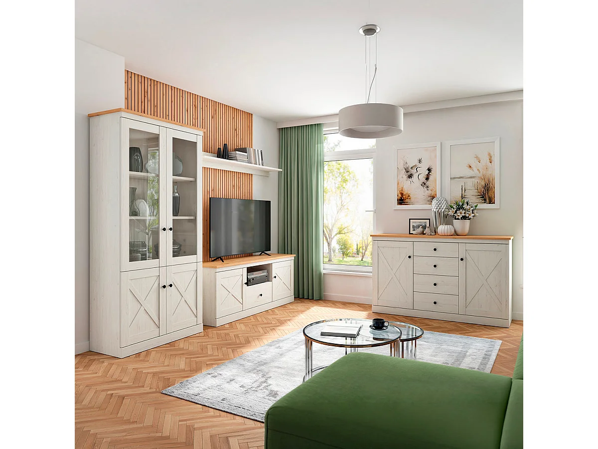 Victoria 4-türiger Geschirrschrank Weiß und Holz
