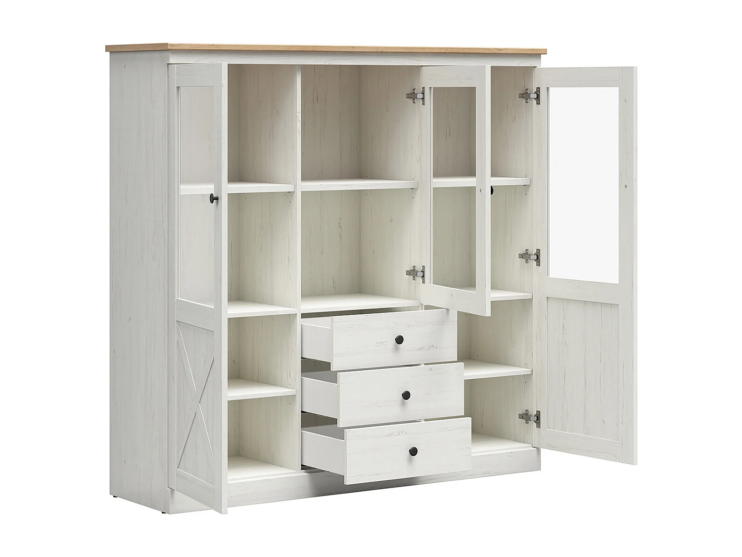 Vaisselier 3 portes 3 tiroirs Victoria Blanc et Bois