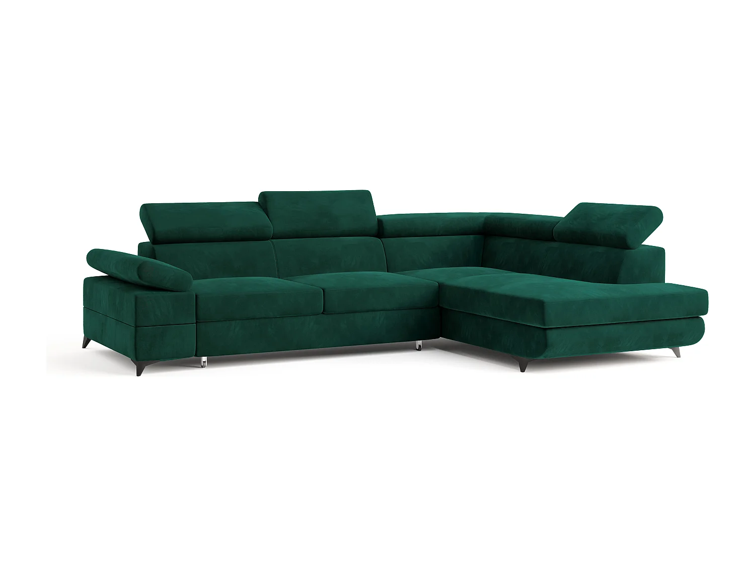 Hoekbank FAVIEN van fluweel met slaapfunctie Grün