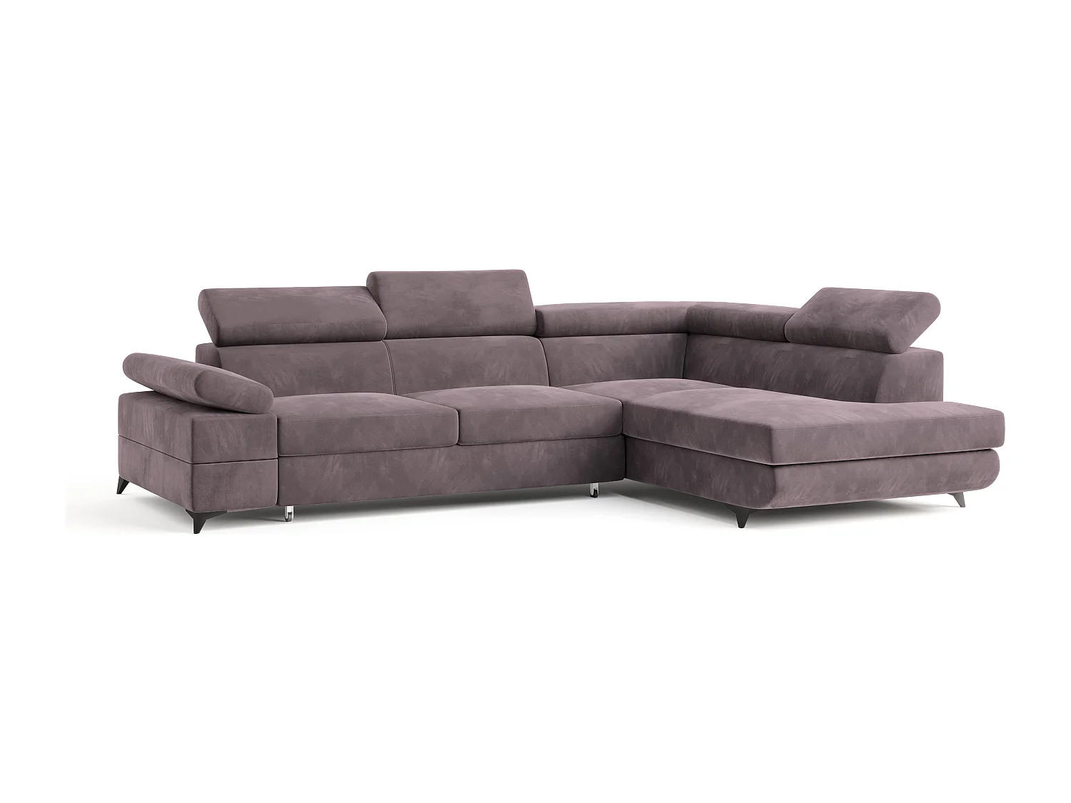 Hoekbank FAVIEN van fluweel met slaapfunctie Lila