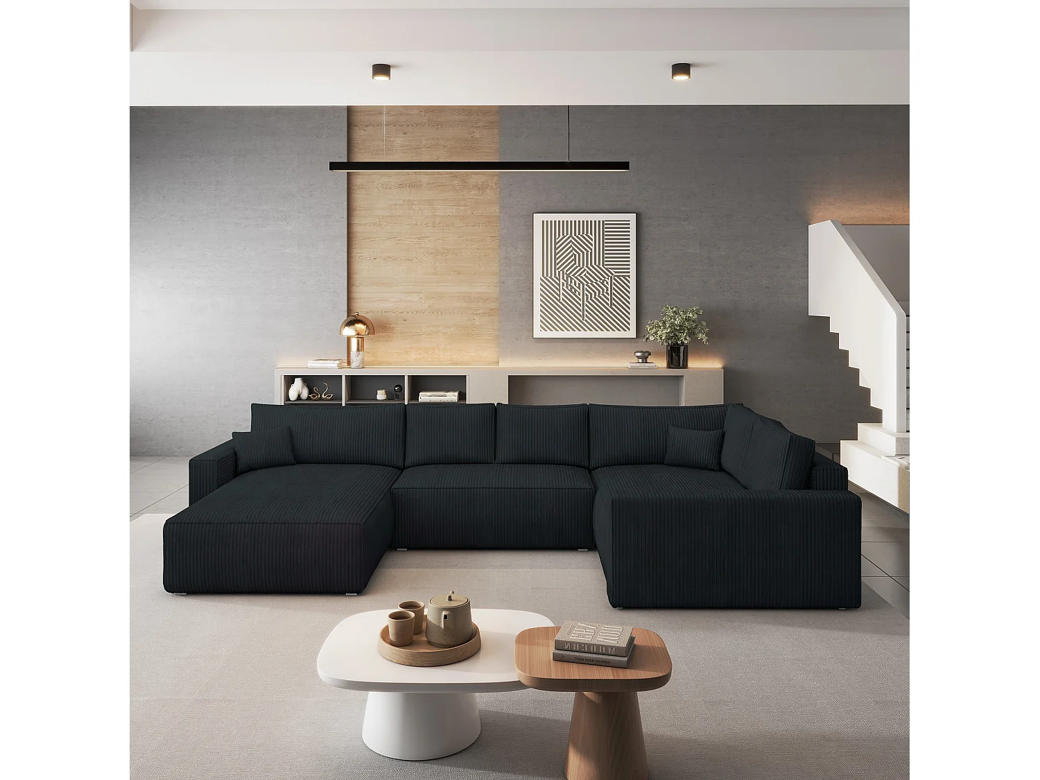 Hoekbank VELAMI van fluweel met slaapfunctie Schwarz