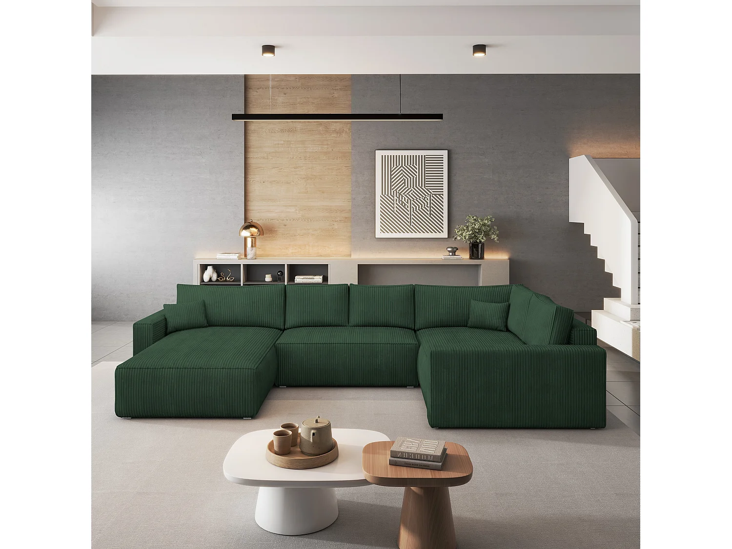 Hoekbank VELAMI van fluweel met slaapfunctie Grün